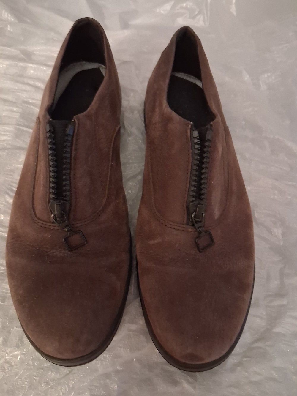 Womans Brown Suede Zip Slip-On Shoes